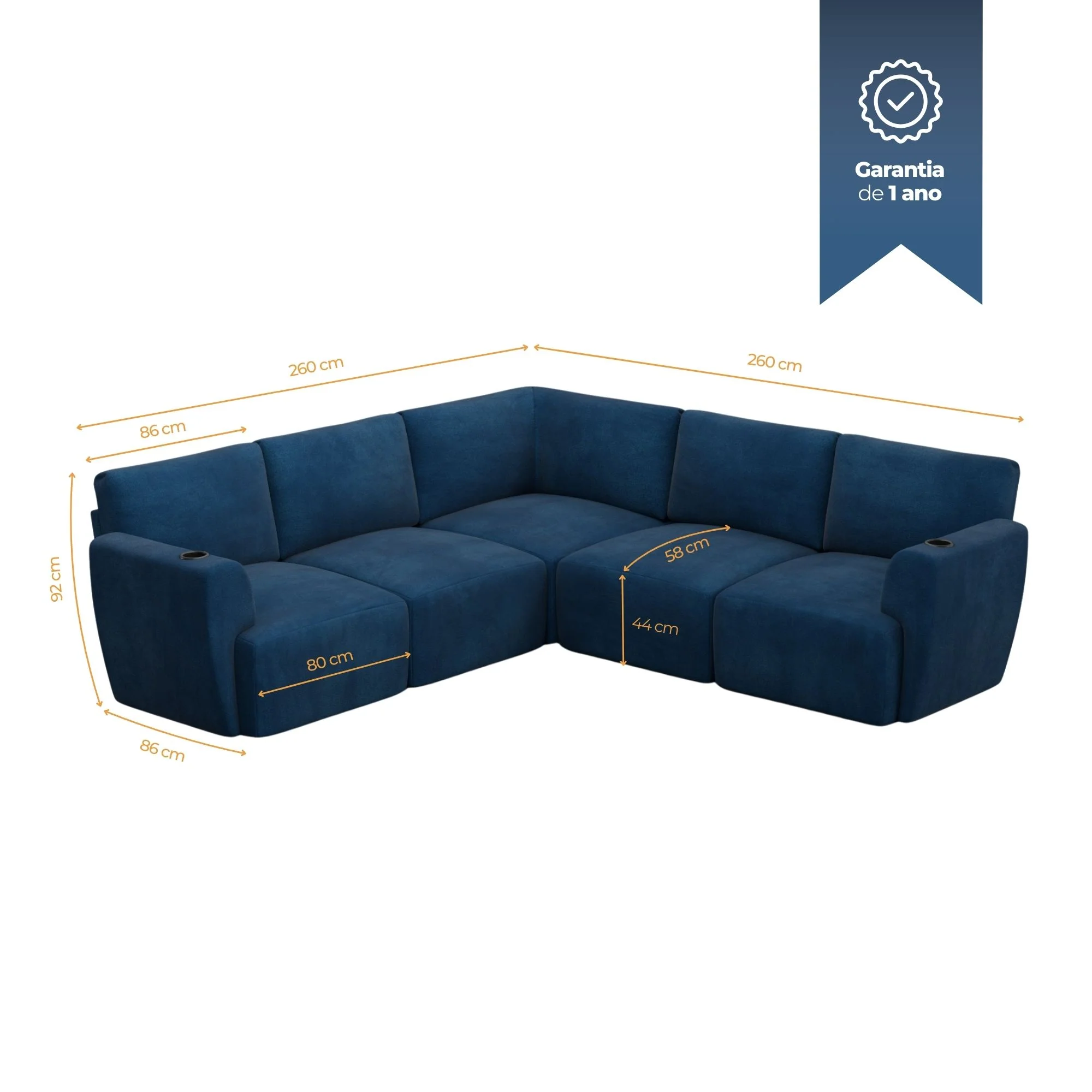 Sofá modular em L 5 lugares